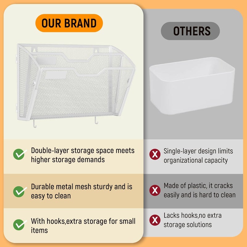 Docnest 2 Tier Mesh Wall File Holders with Hooks – 3 Pack Hanging Letter Holder - Document Organizer for Mail, Paper, Office, Home, School – Space-Saving Wall Mounted Folder Holder – White - Image 3